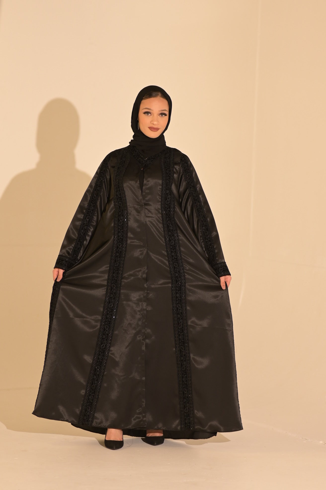 Black Stain and velvet embroidered abaya