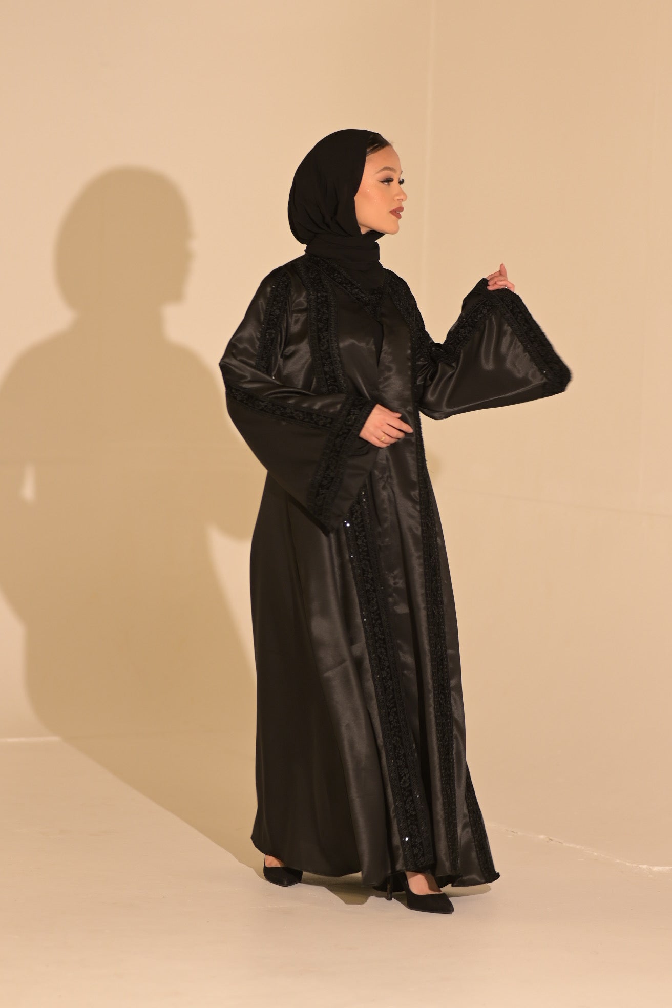 Black Stain and velvet embroidered abaya