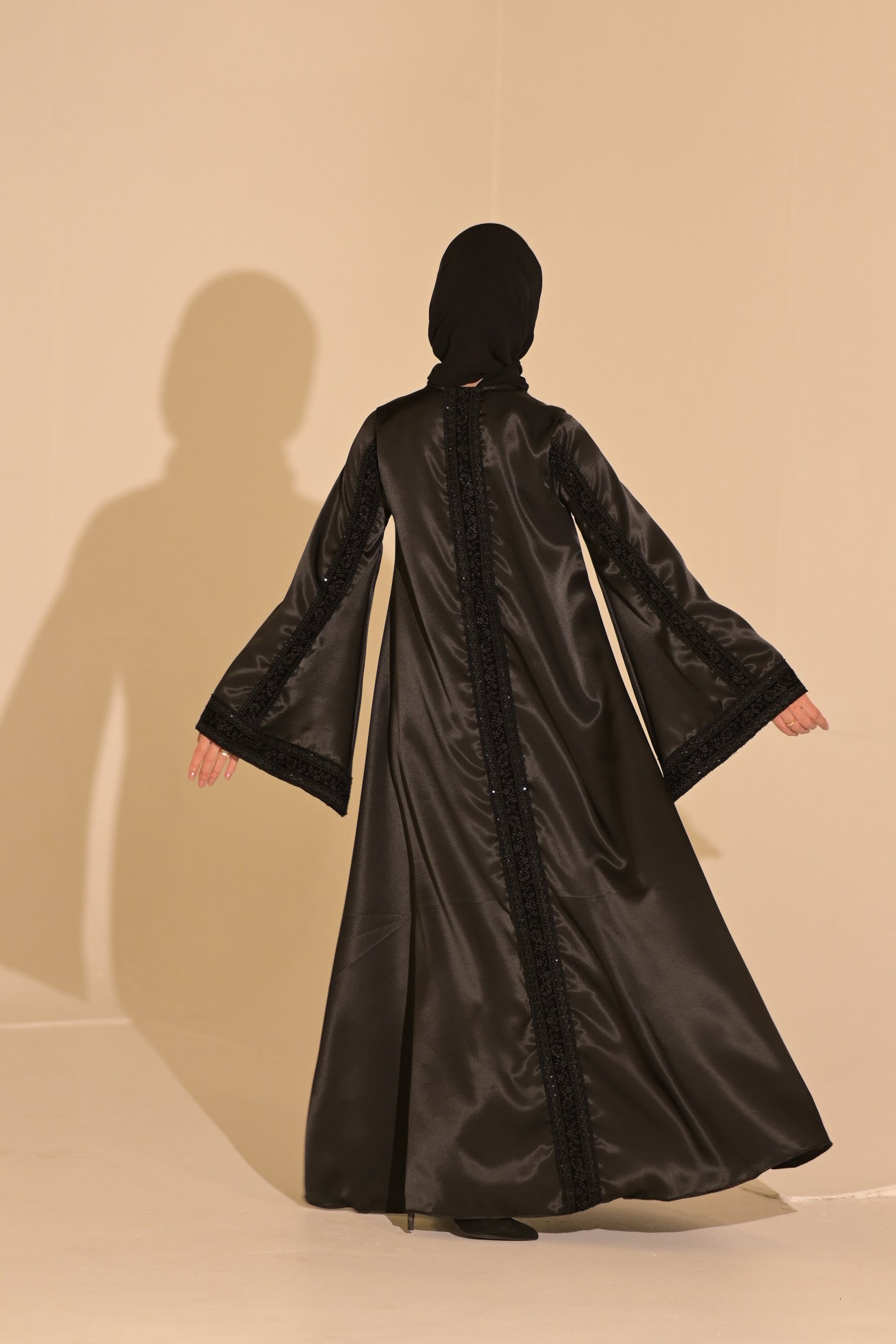 Black Stain and velvet embroidered abaya