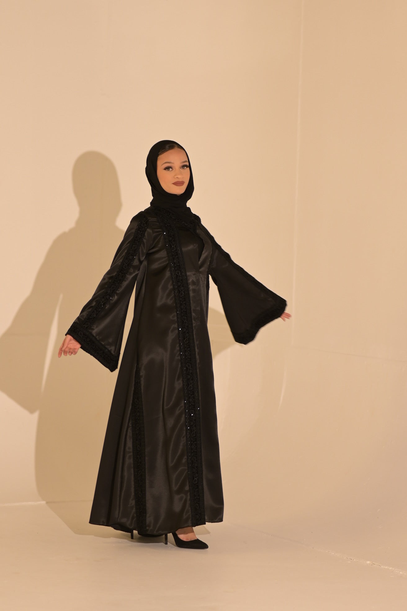 Black Stain and velvet embroidered abaya