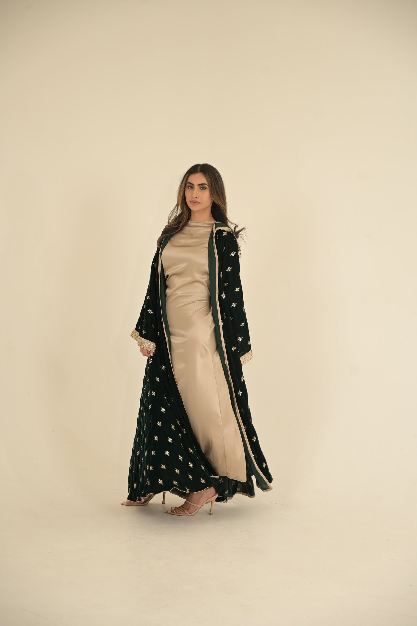 Royal Green with gold lace embroidered abaya 2 Pieces