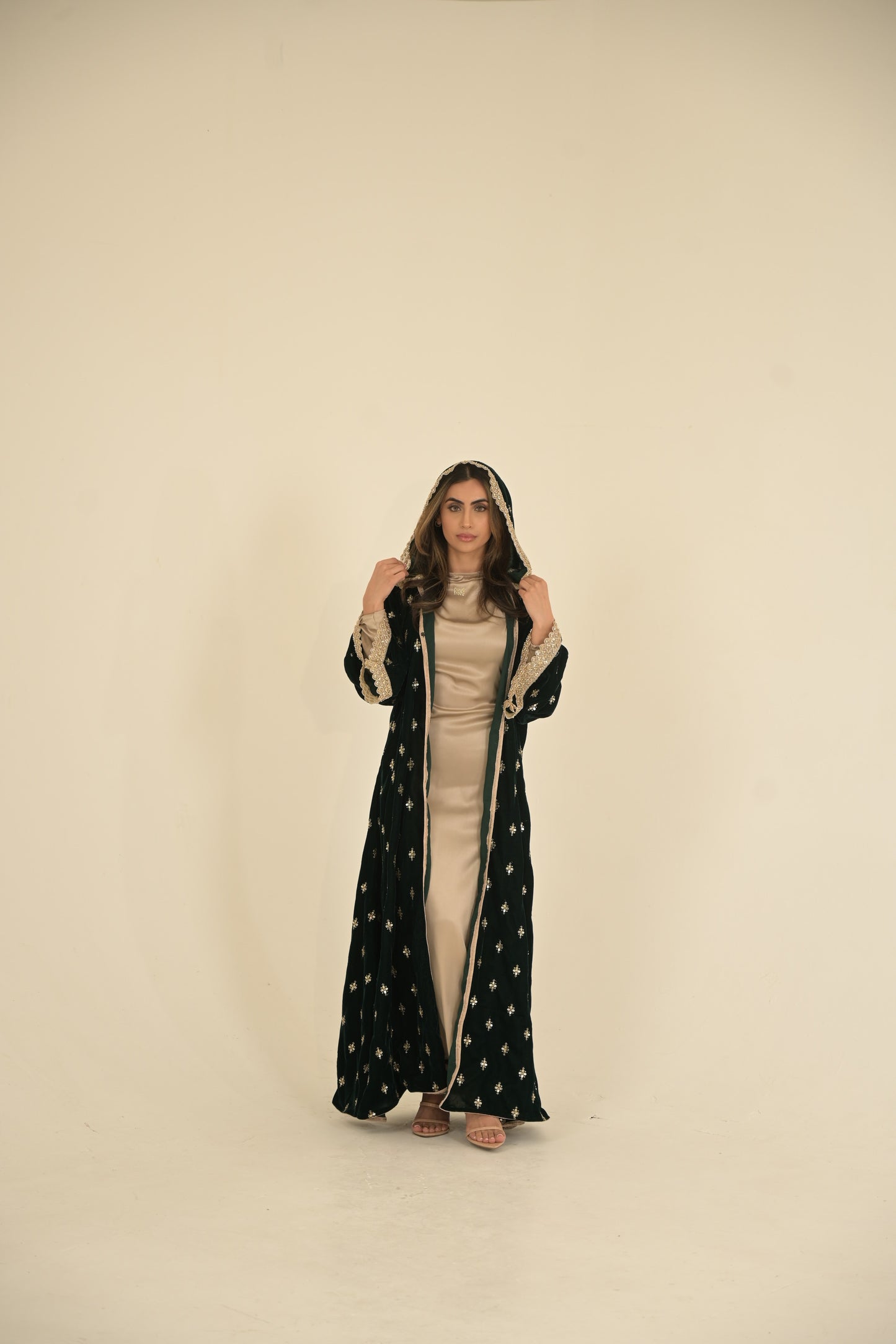 Royal Green with gold lace embroidered abaya 2 Pieces