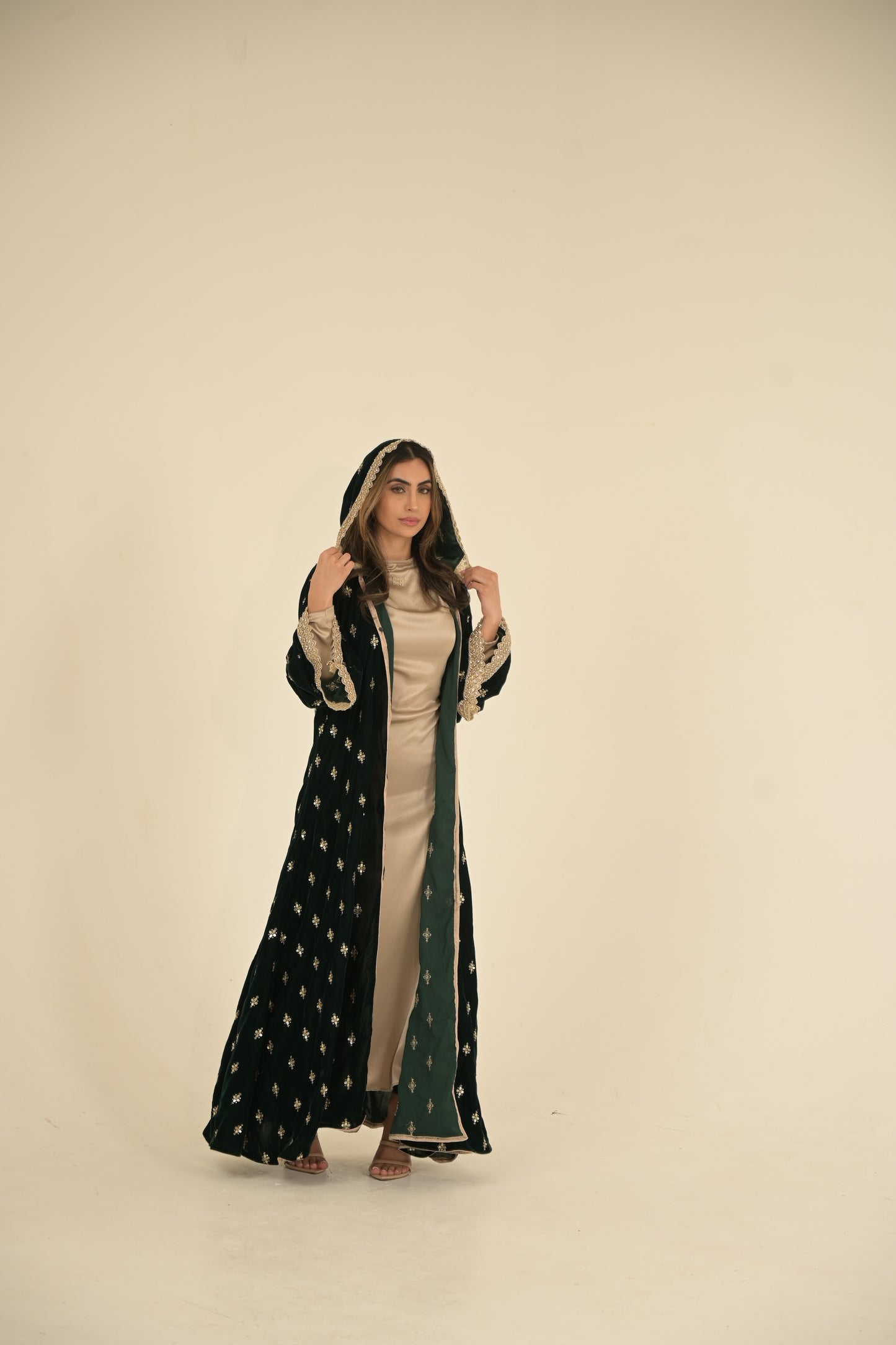 Royal Green with gold lace embroidered abaya 2 Pieces