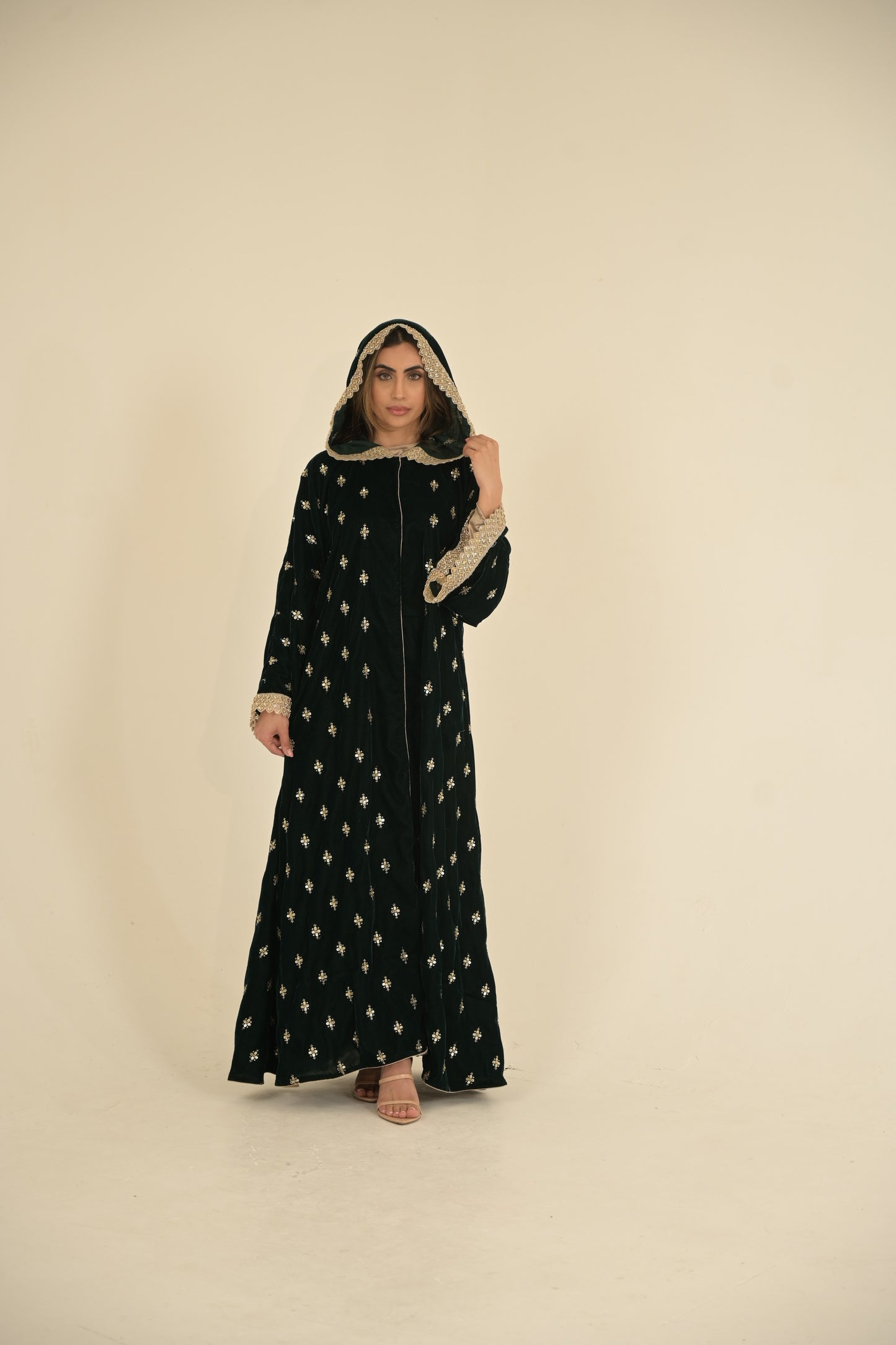 Royal Green with gold lace embroidered abaya 2 Pieces