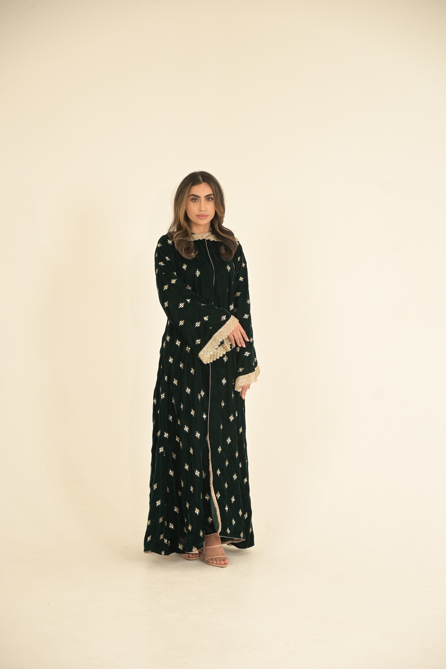 Royal Green with gold lace embroidered abaya 2 Pieces