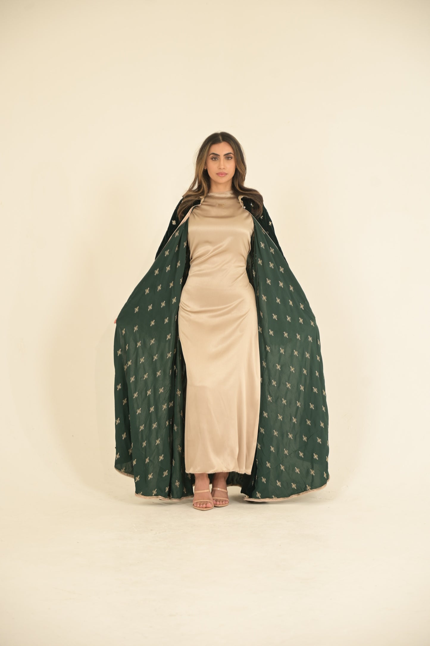 Royal Green with gold lace embroidered abaya 2 Pieces