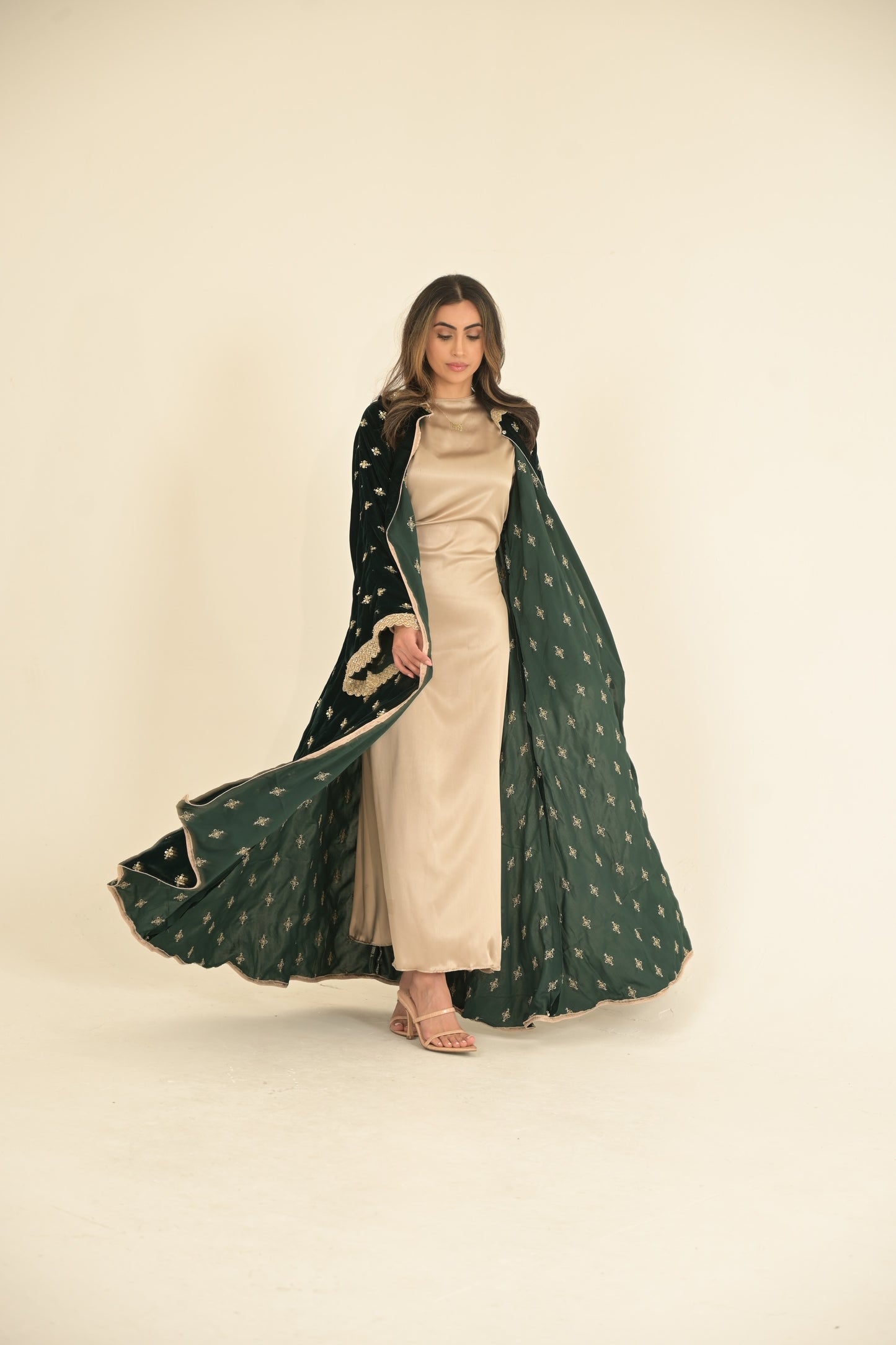 Royal Green with gold lace embroidered abaya 2 Pieces