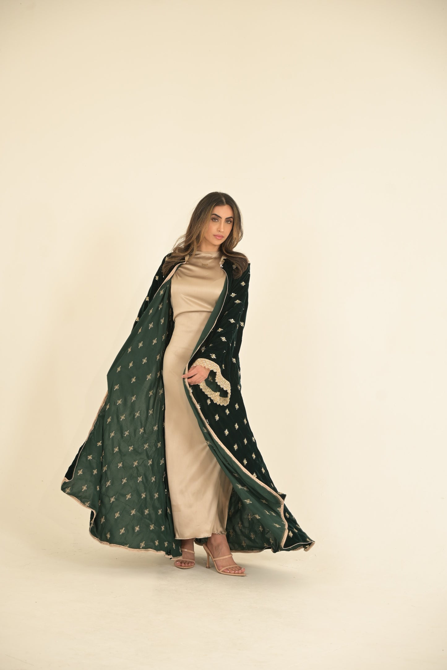 Royal Green with gold lace embroidered abaya 2 Pieces