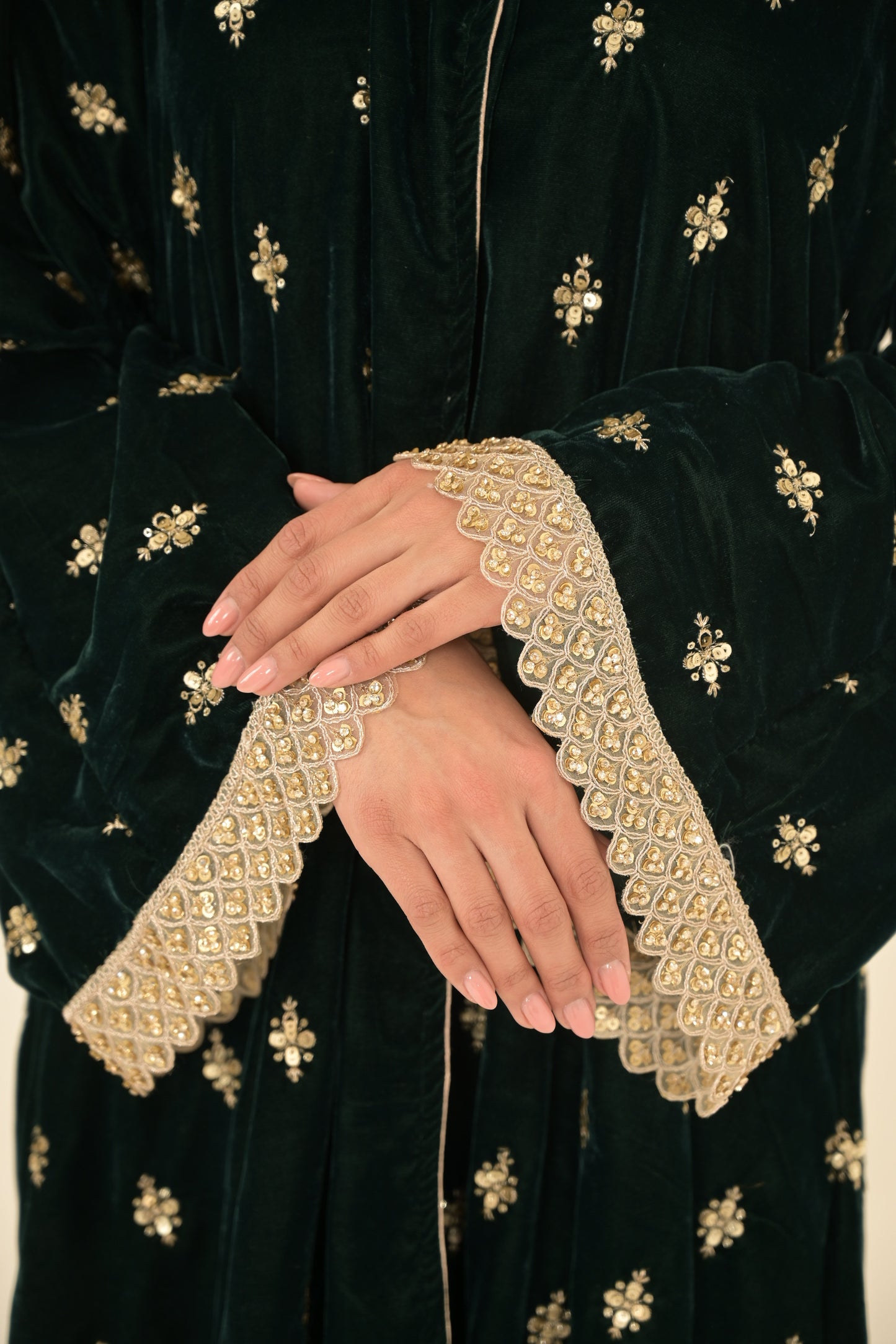 Royal Green with gold lace embroidered abaya 2 Pieces