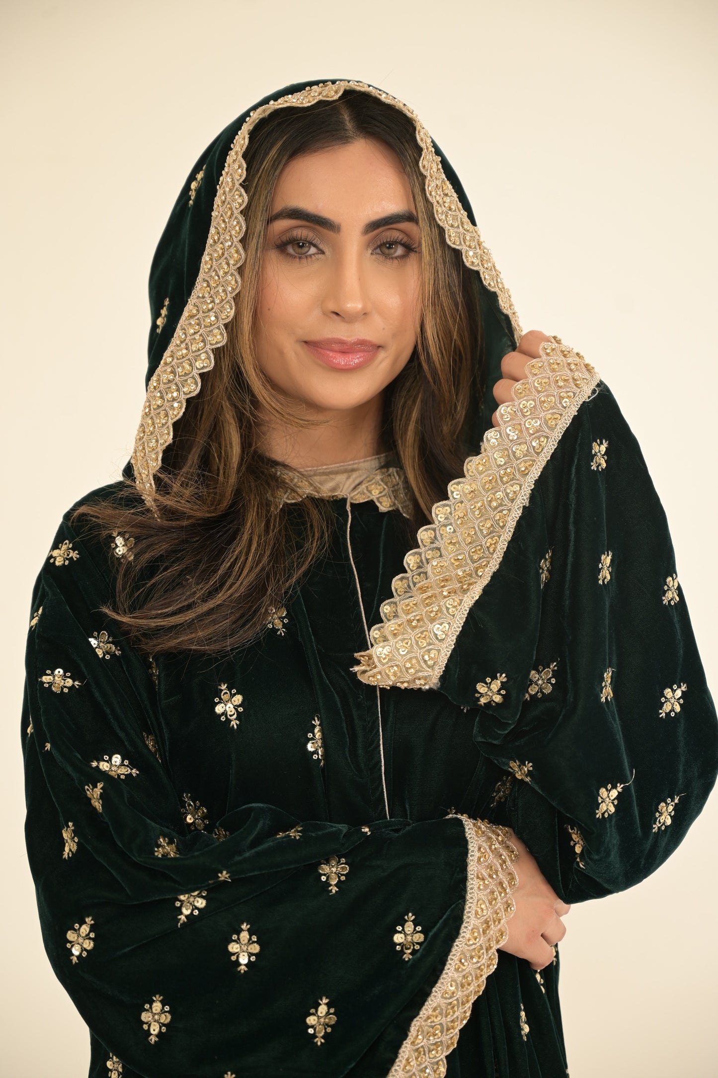 Royal Green with gold lace embroidered abaya 2 Pieces