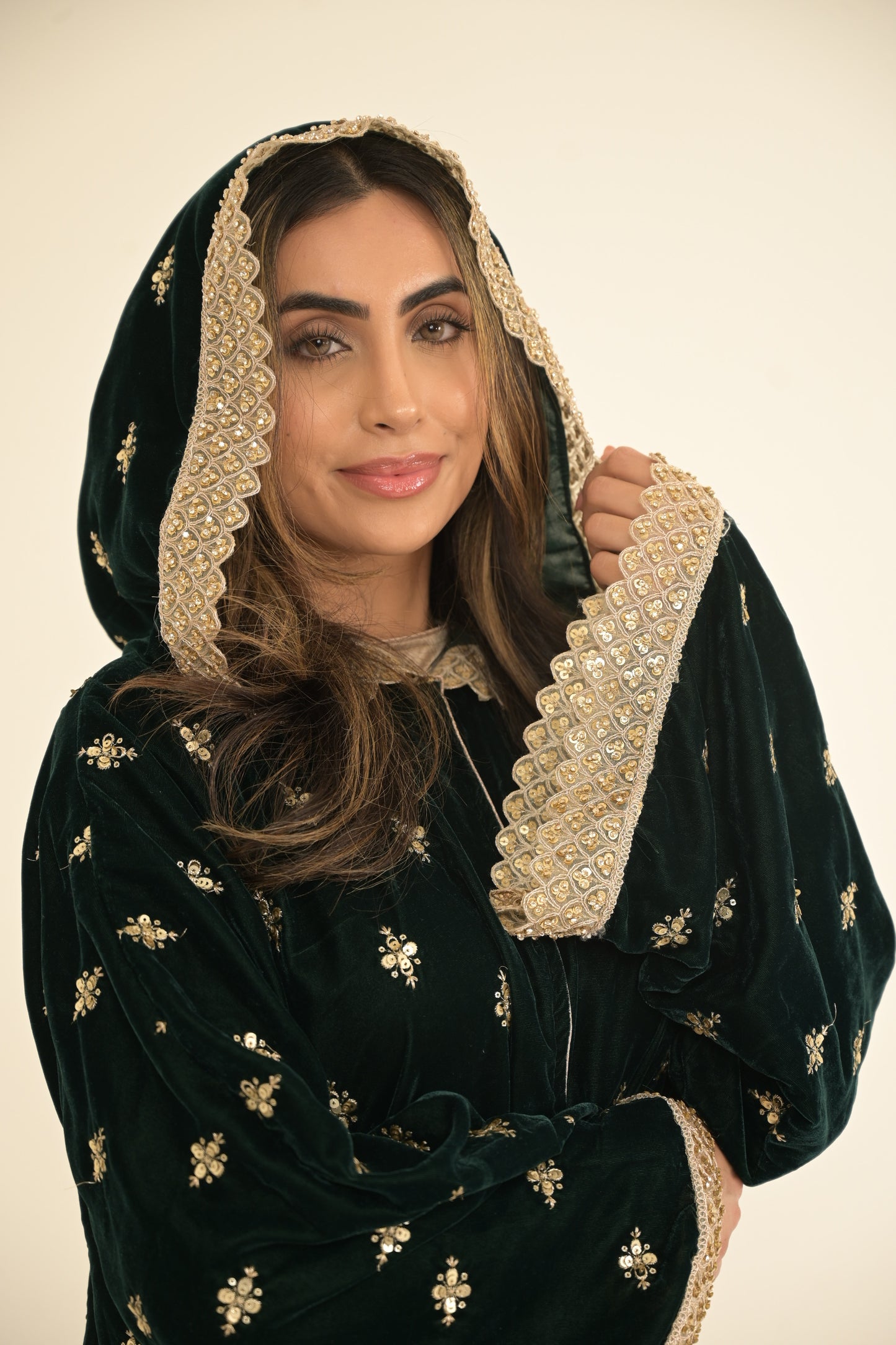 Royal Green with gold lace embroidered abaya 2 Pieces
