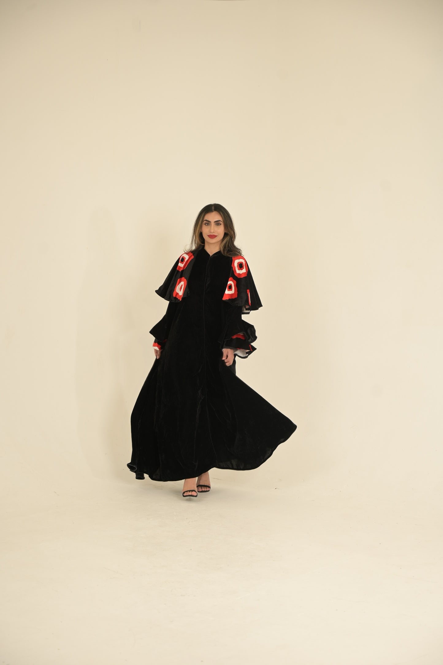 Black velvet Abaya with Yemeni traditional fabric
