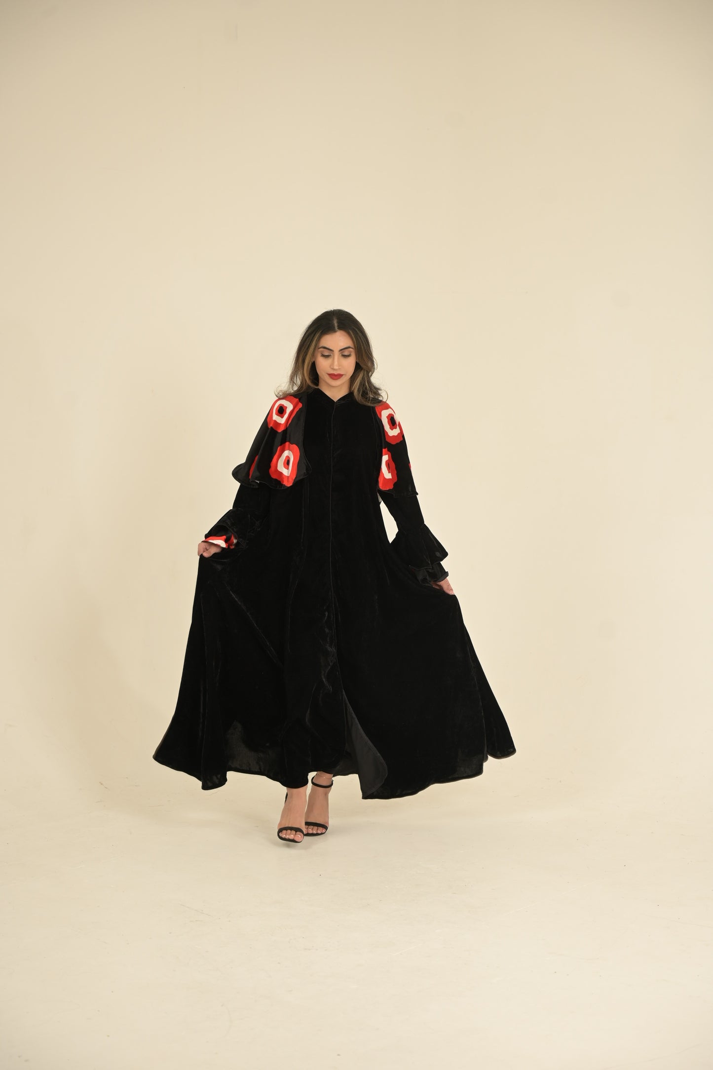 Black velvet Abaya with Yemeni traditional fabric