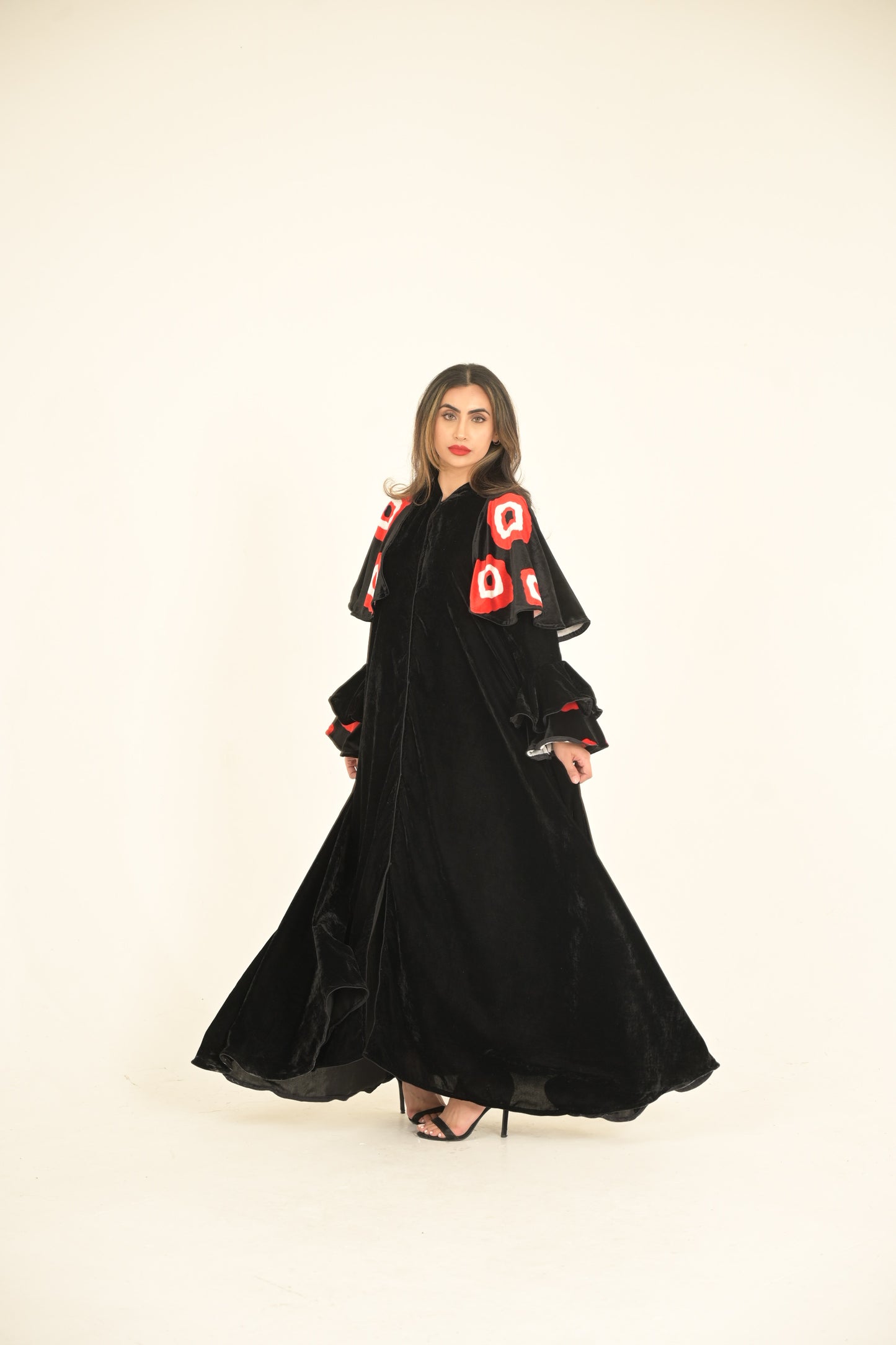 Black velvet Abaya with Yemeni traditional fabric