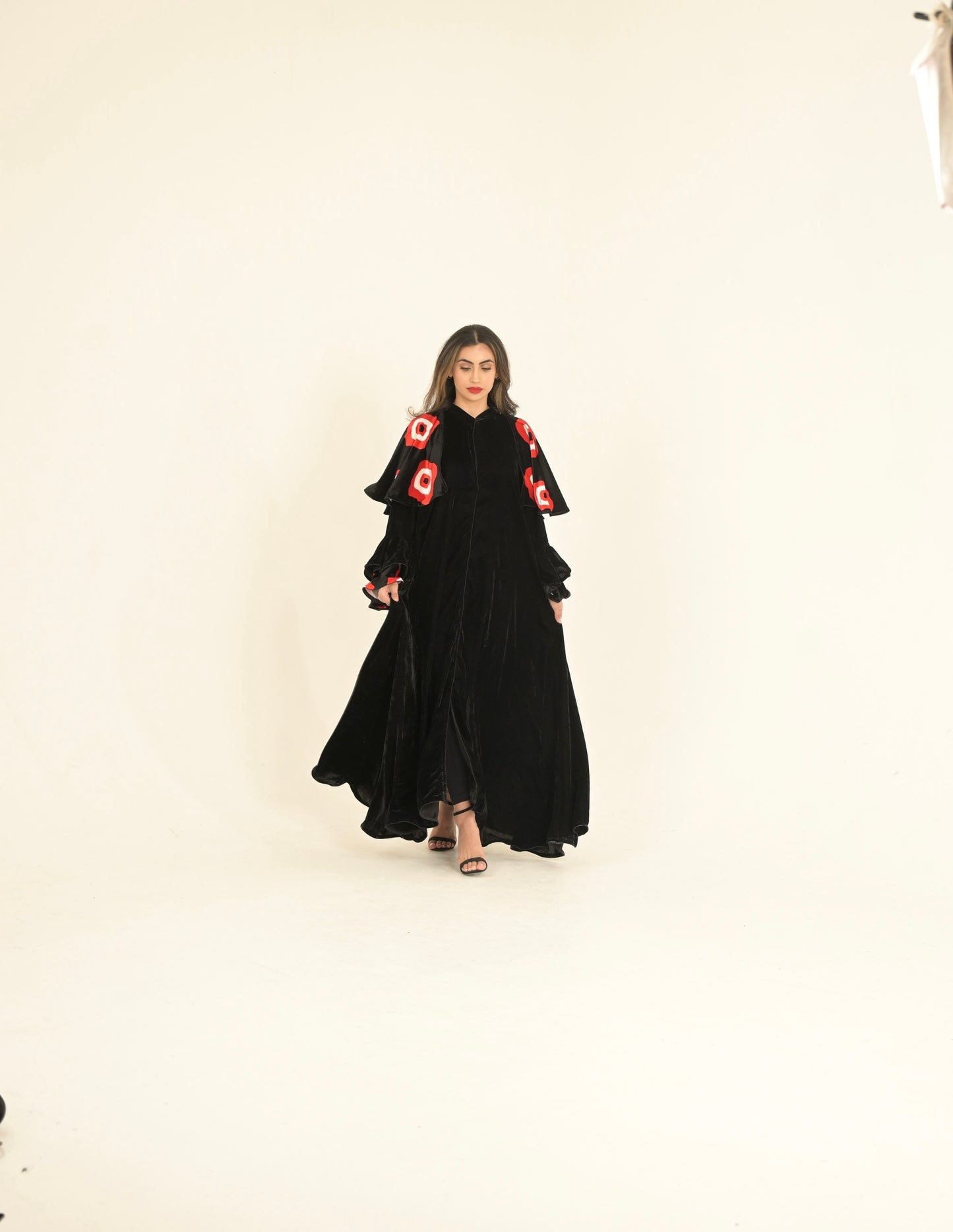 Black velvet Abaya with Yemeni traditional fabric