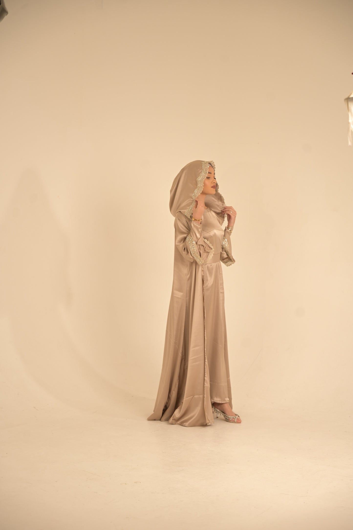 Two pieces silk hooded abaya