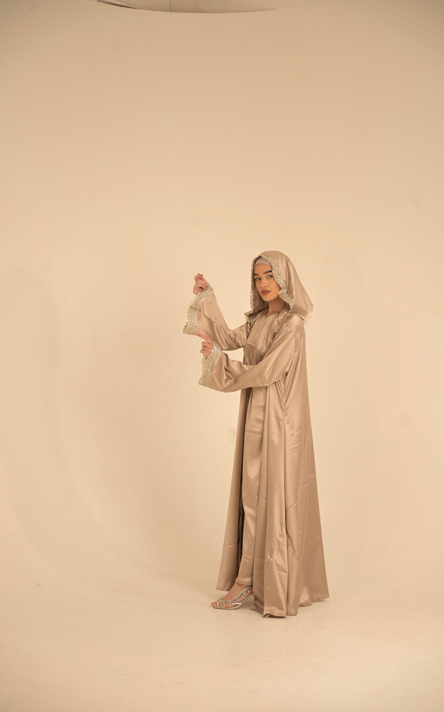 Two pieces silk hooded abaya