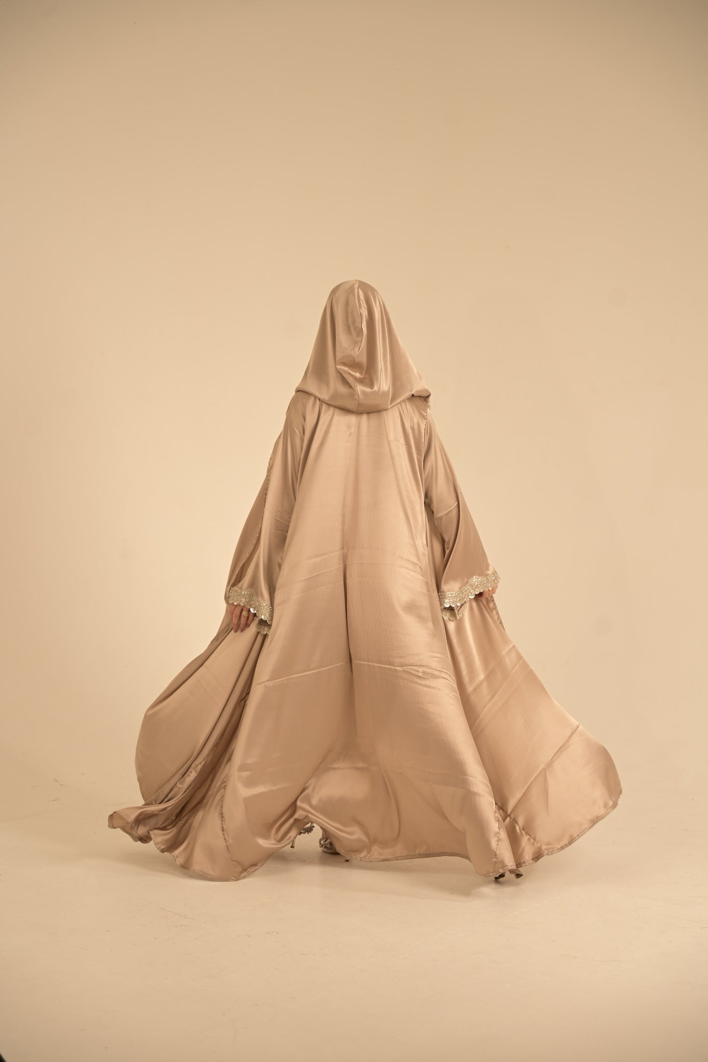 Two pieces silk hooded abaya