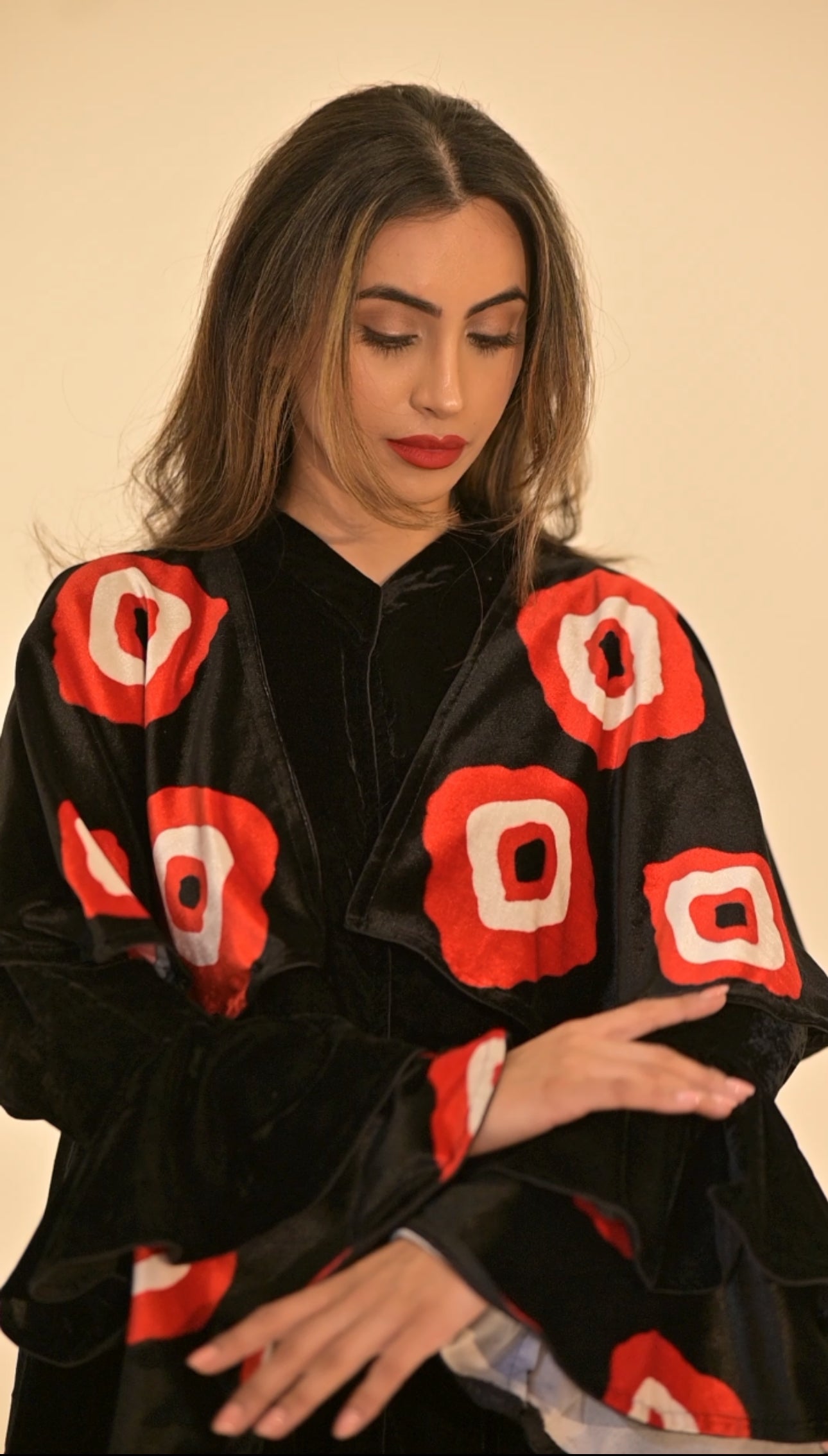 Black velvet Abaya with Yemeni traditional fabric