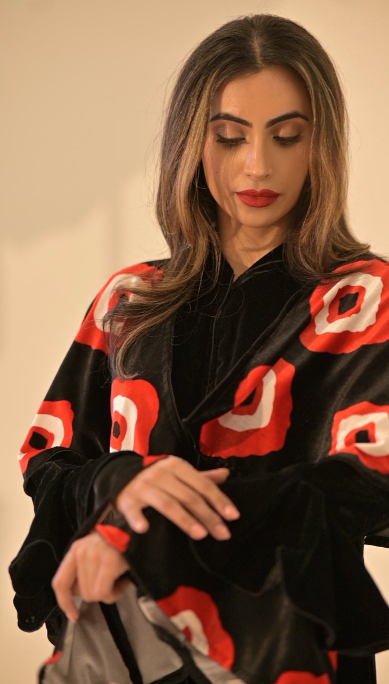 Black velvet Abaya with Yemeni traditional fabric