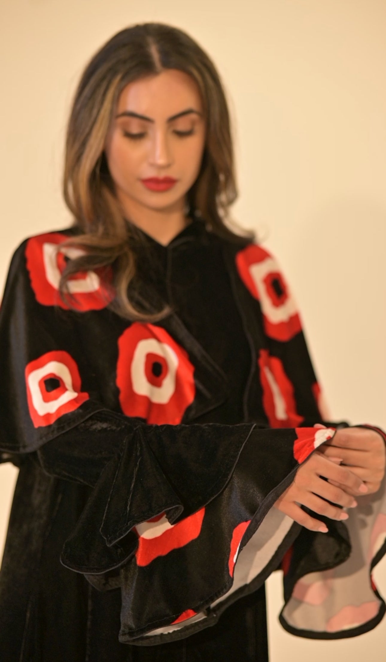 Black velvet Abaya with Yemeni traditional fabric