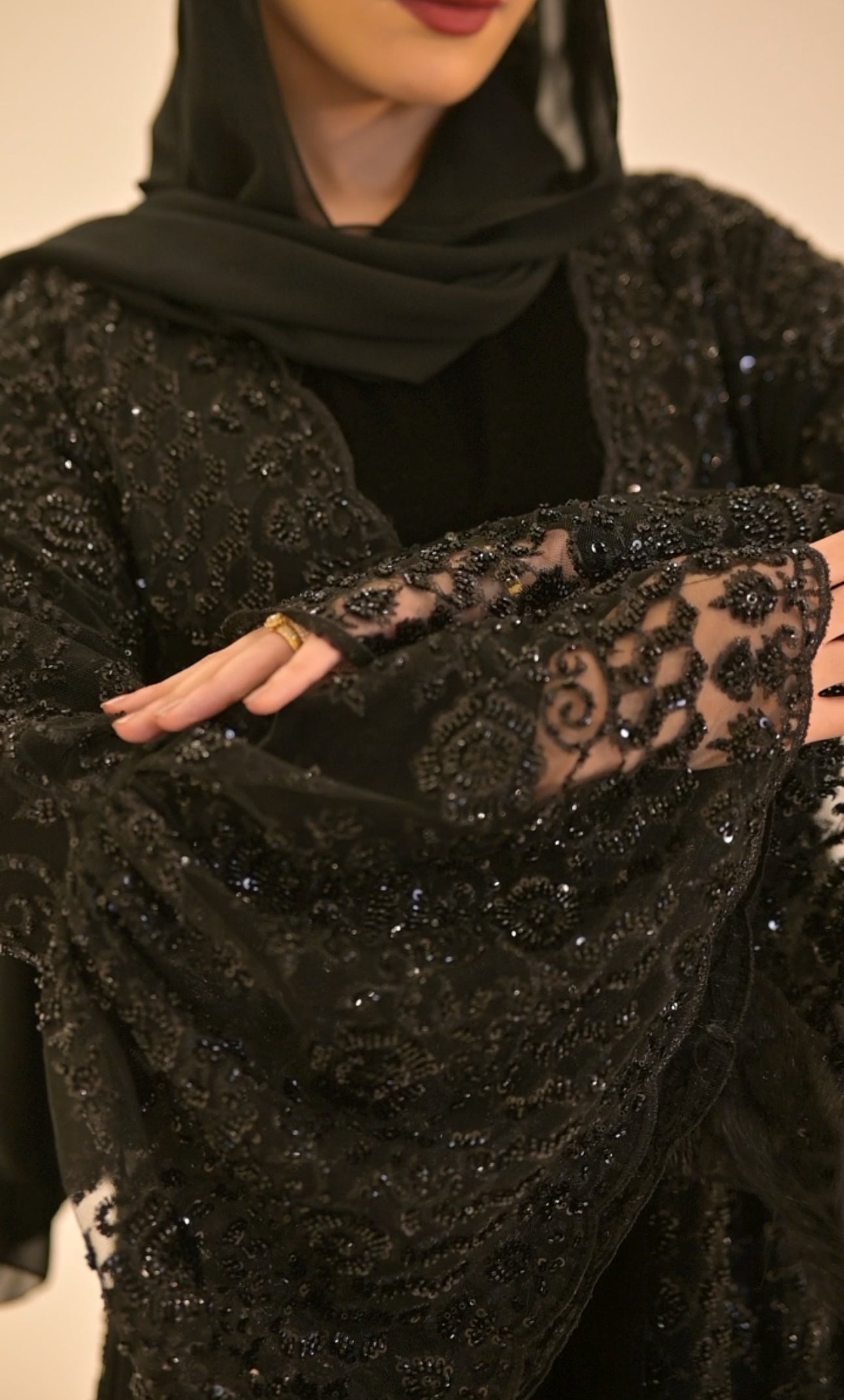 ( Rehanna Yasmin ) 2 pieces bridal Abaya velvet dress and black net embroidered Abaya