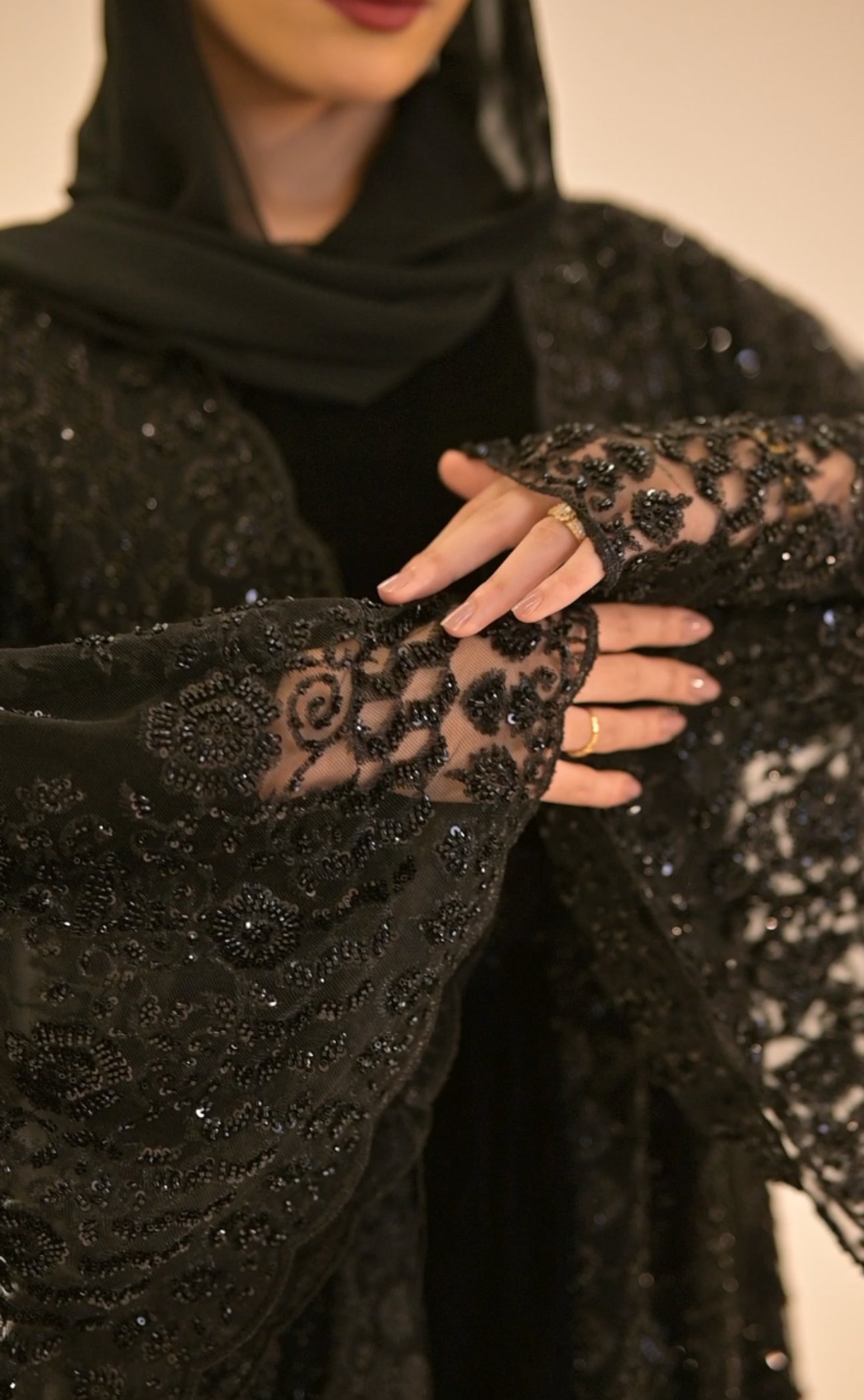 ( Rehanna Yasmin ) 2 pieces bridal Abaya velvet dress and black net embroidered Abaya