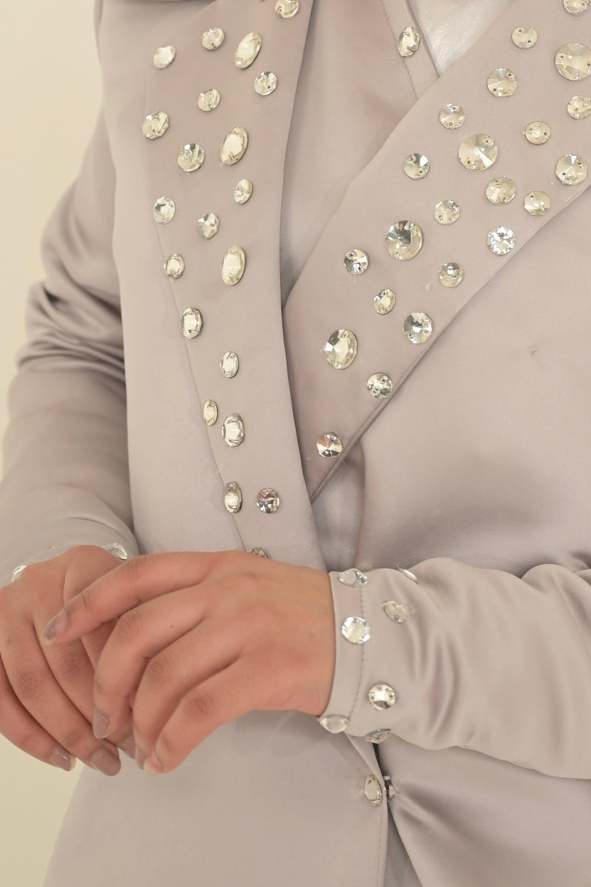 Heavy Silk Satin coat Abaya with Swarovski stones