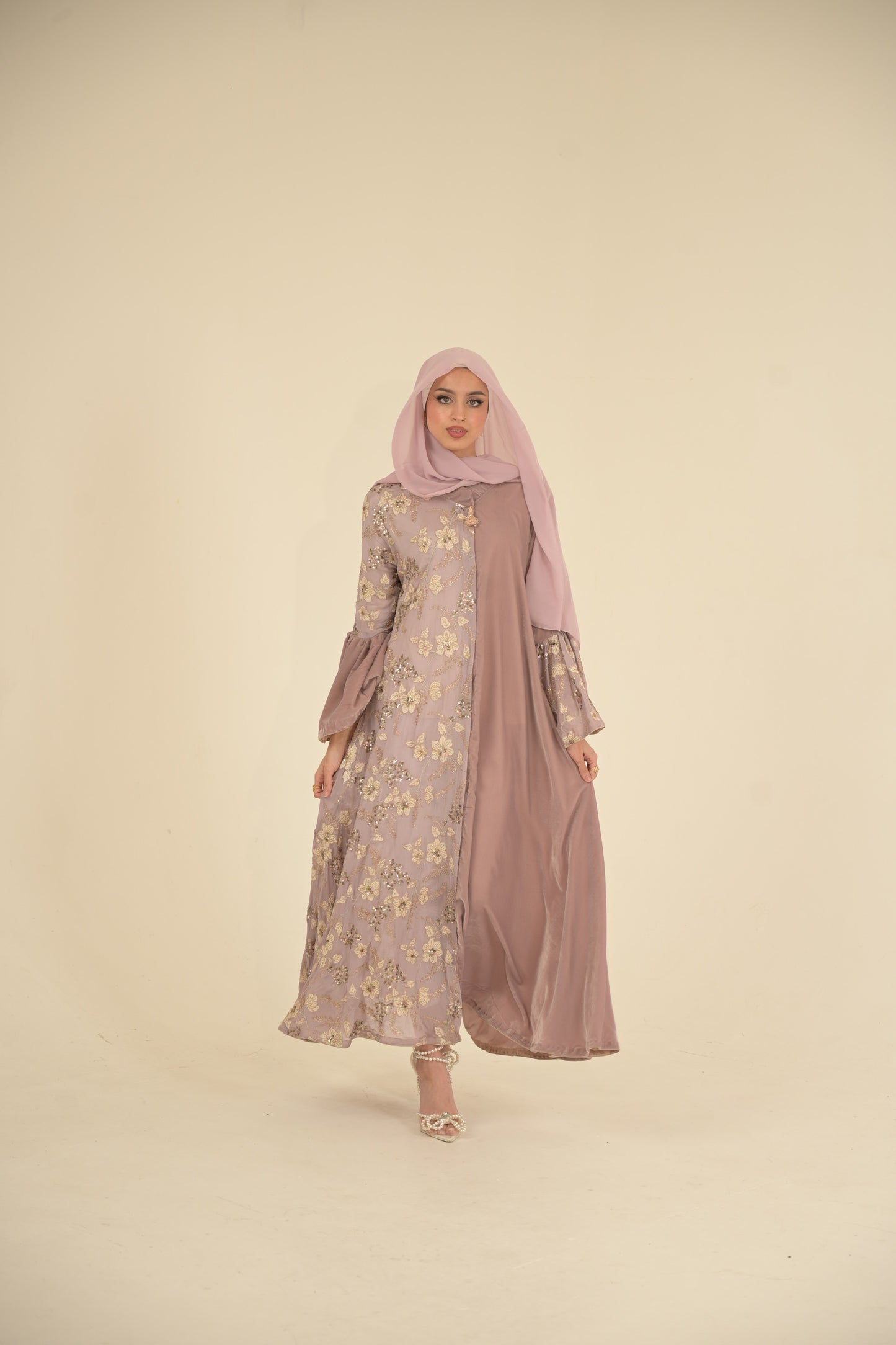 Lilac Velvet Split Abaya