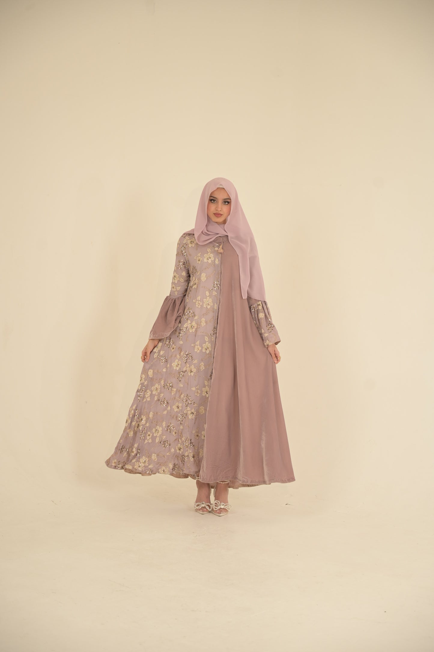 Lilac Velvet Split Abaya