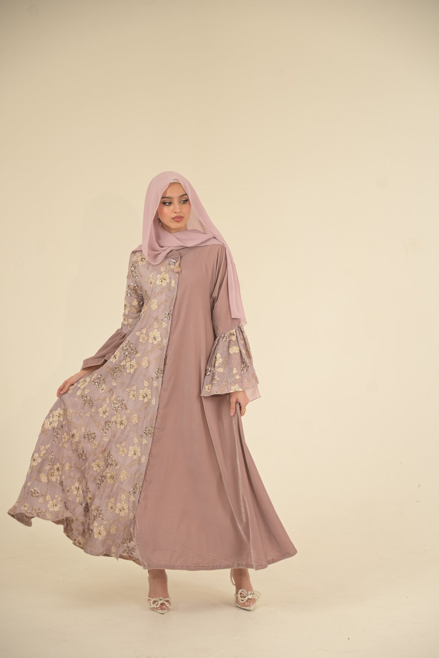 Lilac Velvet Split Abaya