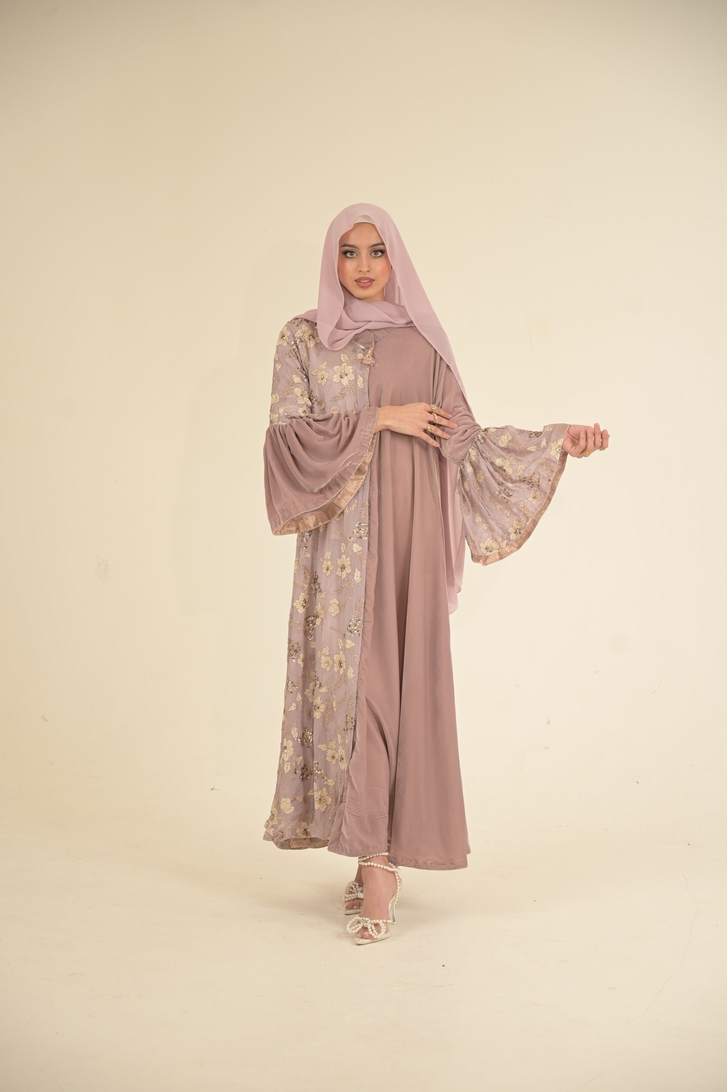 Lilac Velvet Split Abaya