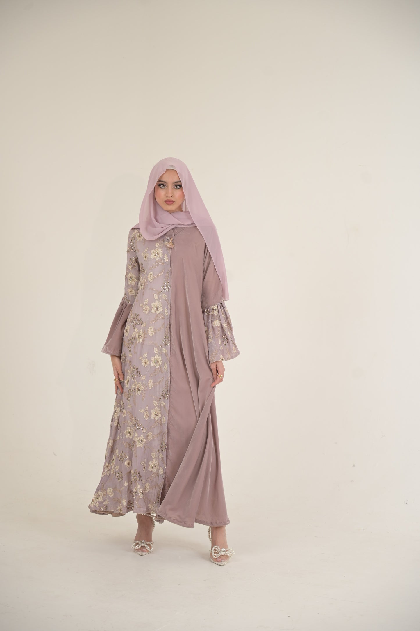 Lilac Velvet Split Abaya