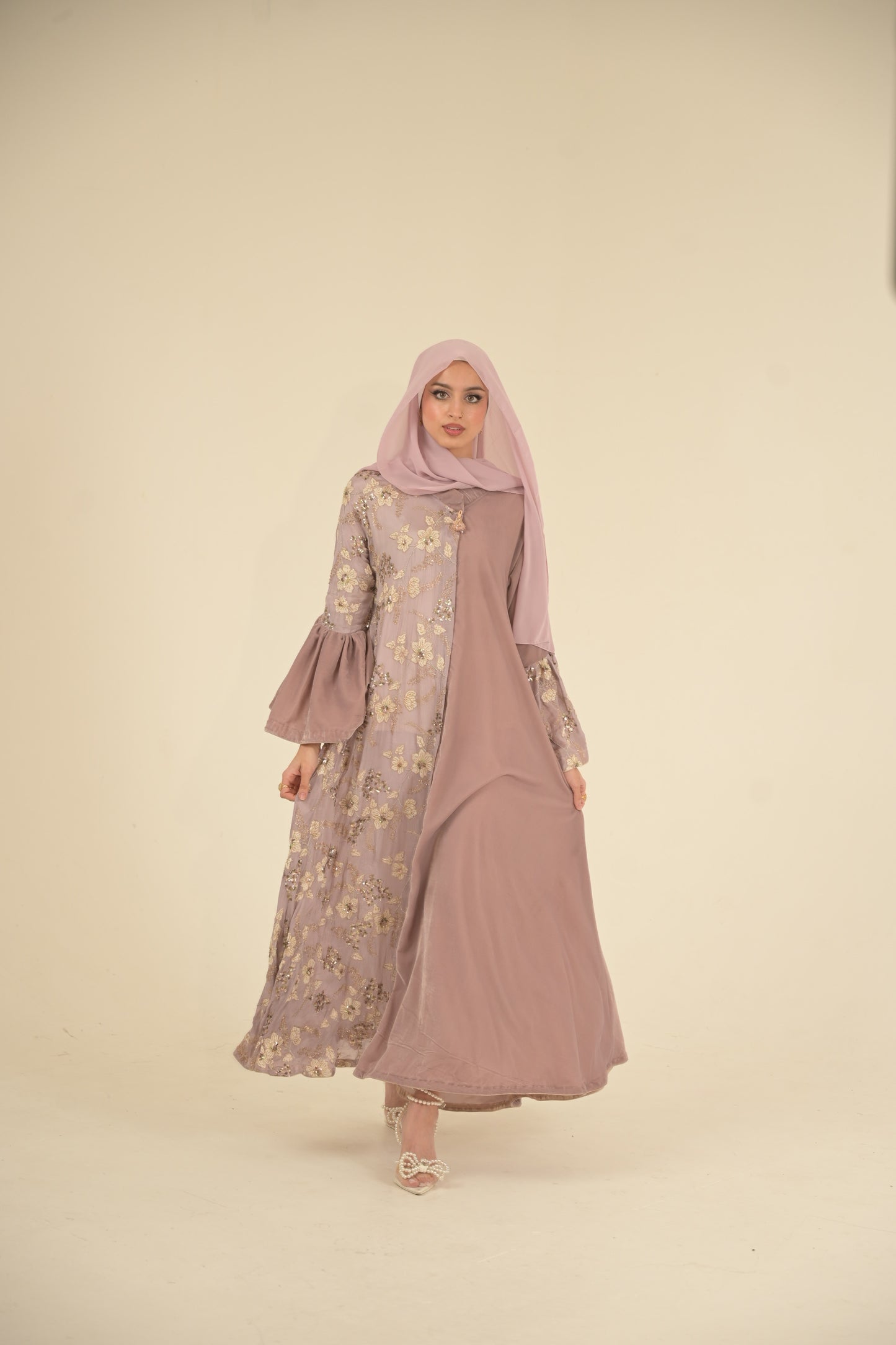Lilac Velvet Split Abaya