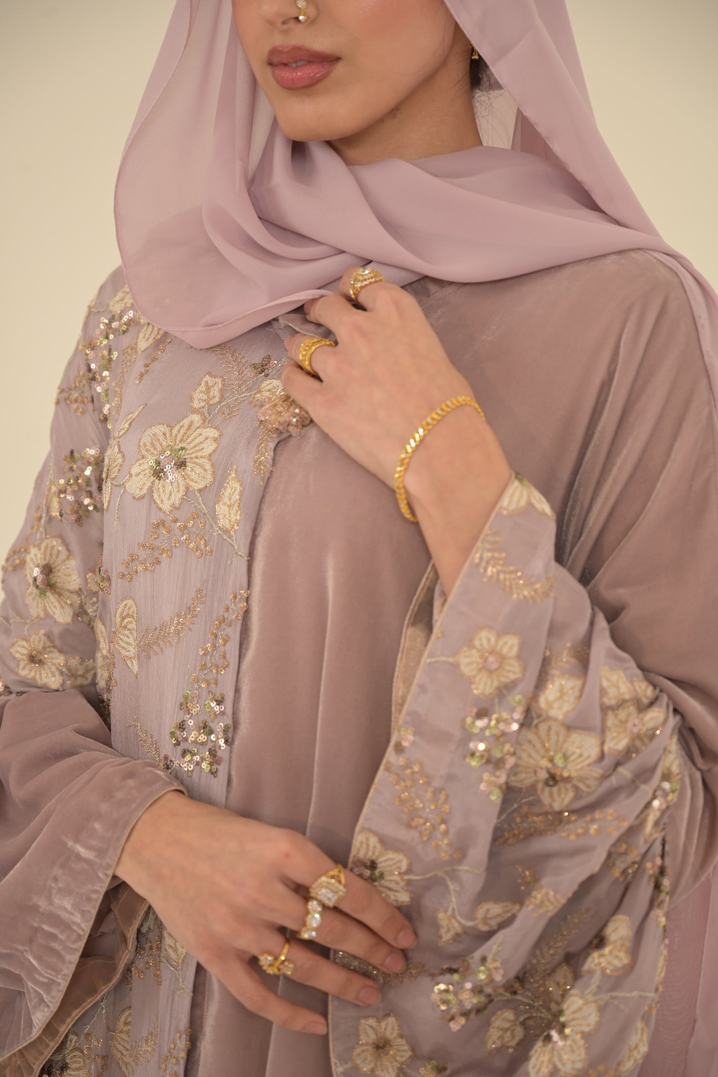 Lilac Velvet Split Abaya