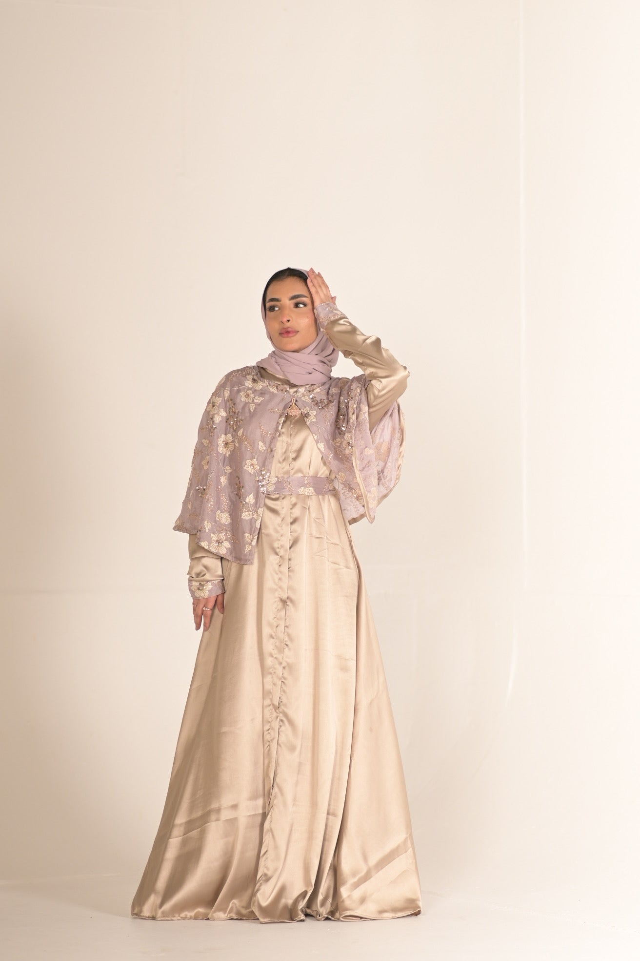 Silk And Chiffon Embroidered Abaya