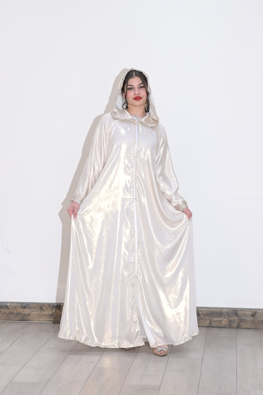 Two pieces silk hooded abaya