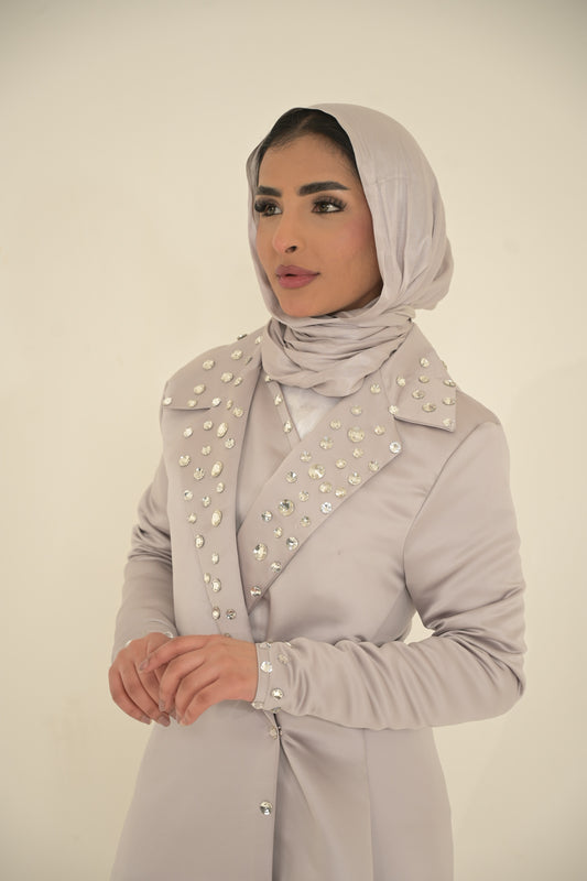 Heavy Silk Satin coat Abaya with Swarovski stones